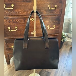 Coach Black top Handle Nylon Leather Purse Satchel Travel Easy Care 11x8.5x5"